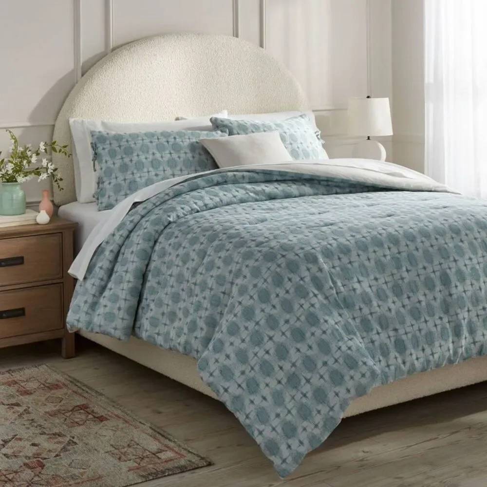 King Yarn Dye Ikat Jacquard Comforter Set - Teal Blue